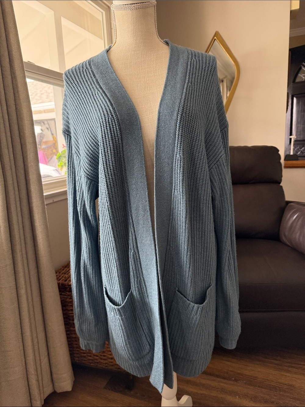 Cozy Open-Front Cardigan Sweater in Dusty Blue
